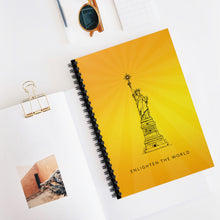 Load image into Gallery viewer, Enlighten The World Notebook with Statue of Liberty illustration | Freedom |   Shine Your light |  Inspirational Notebook Gifts | Journals
