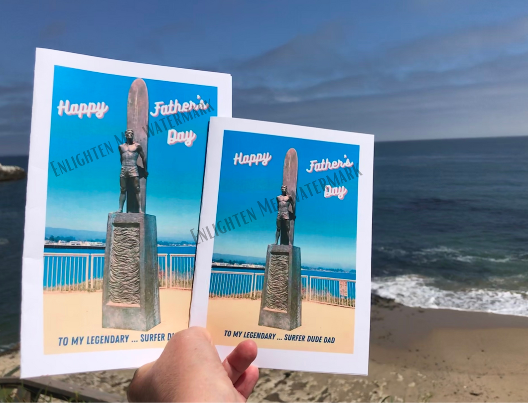 Printable Father's Day Card for a Surfer Dude Dad -  featuring the iconic Surfer statue in Santa Cruz, CA (Digital instant download)