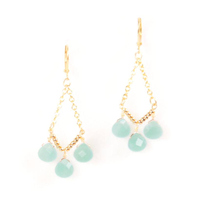 24k gold plated Chandelier dangle earrings with Aventurine gemstones