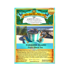 Load image into Gallery viewer, Enlighten Me...® Tea: PARADISE ISLAND (Fruity Black Tea) ...Gift Tin with inspirational secret scroll messages
