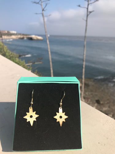 North Star Earrings. Gold toned Brass.  Handcrafted in a Fair Trade cooperative in India.