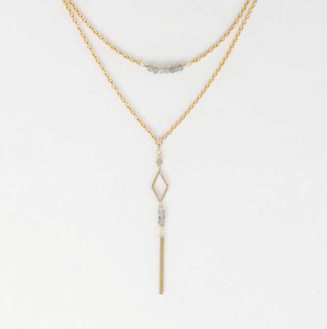 Labradorite Lariat Gold Necklace
