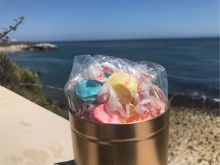 Load image into Gallery viewer, Enlighten Me...® Candy:  Gift Tin of Salt Water Taffy  (A dose of Rainbows) - with secret scroll inspirational messages
