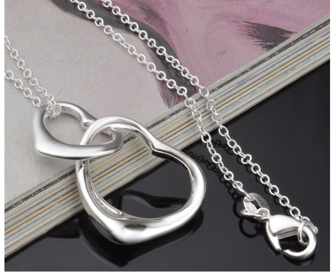 Interlocked Heart Connection necklace (Sterling Silver Plated)