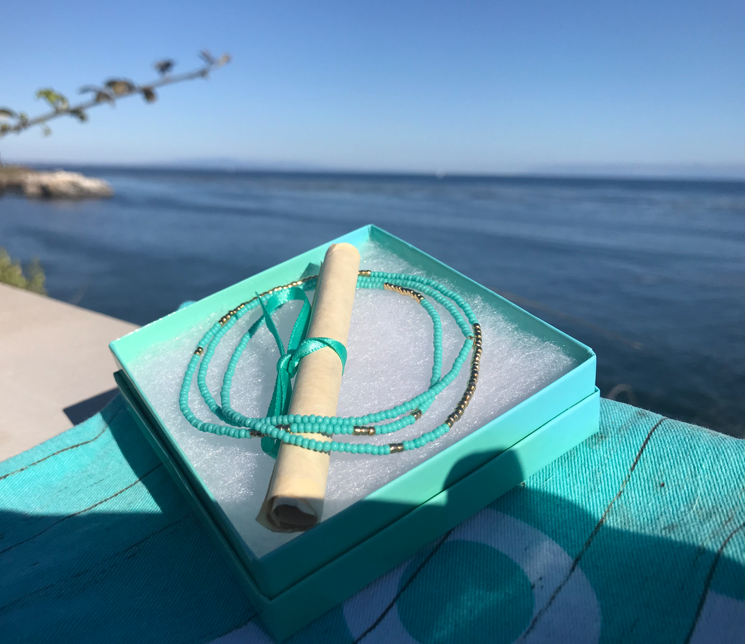 Turquoise / Gold toned Bead Necklace/ Bracelet