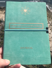 Load image into Gallery viewer, &#39;Moments of Enlightenment&#39;™ - Turquoise/ Teal Vegan Leather Journal Notebook (from Enlighten Me...® Books) + USB memory stick
