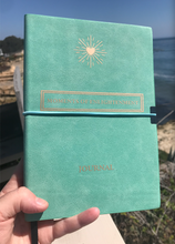 Load image into Gallery viewer, &#39;Moments of Enlightenment&#39;™ - Turquoise/ Teal Vegan Leather Journal Notebook (from Enlighten Me...® Books) + USB memory stick
