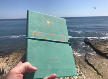 Load image into Gallery viewer, &#39;Moments of Enlightenment&#39;™ - Turquoise/ Teal Vegan Leather Journal Notebook (from Enlighten Me...® Books) + USB memory stick
