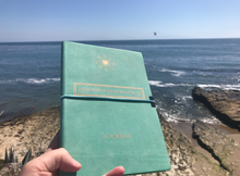 Load image into Gallery viewer, &#39;Moments of Enlightenment&#39;™ - Turquoise/ Teal Vegan Leather Journal Notebook (from Enlighten Me...® Books) + USB memory stick
